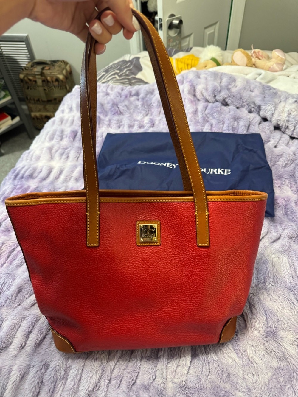 Dooney & Bourke Red Pebble Leather Tote with Tan Trim- used only once